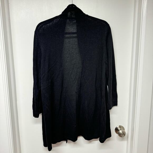J.Jill Womens Solid Black Open Front Linen Blend Cardigan Sweater Size Large - Picture 2 of 10